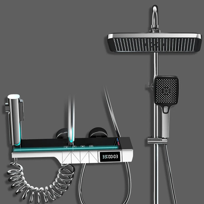 Luxury Tempered Glass Bathroom Shower System Full Set LED Digital Temperature Bathtub Atmosphere Lamp Rainfall Faucet Shower Set