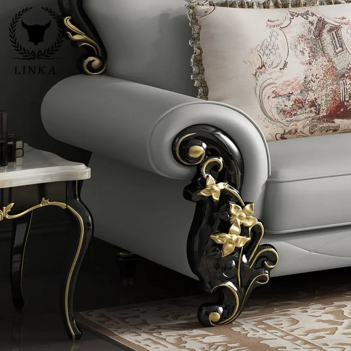 European Leather Sofa Combination Living Room High-end Luxury Modern American Light Luxury Corner Solid Wood Furniture