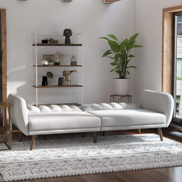 Brittany Sofa Futon - Premium Upholstery and Wooden Legs - Grey