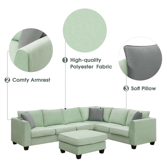 112*87" Sectional Sofa Couches Living Room Sets 7 Seats Modular Sectional Sofa with Ottoman L Shape Fabric Sofa Corner Couch Set