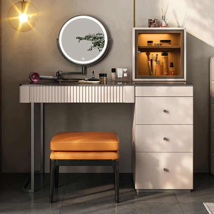 Italian Minimalist High-End Vanity Table: Bedroom, Modern, Simple, Luxurious Makeup Desk with Integrated Storage Cabinet.