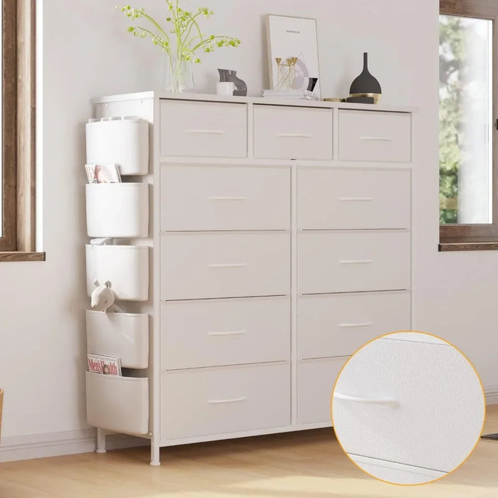 Steel Frame Vanity Desk Hooks Dressing Table Fabric Storage Drawer Toiletries Dresser for Bedroom With 11 Drawer Furnitures Home