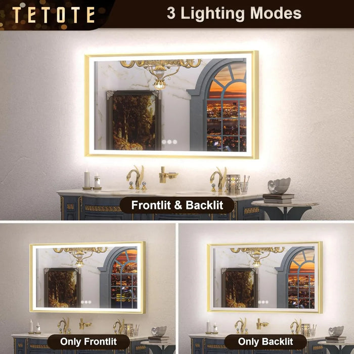 Bathroom Mirror, 24x36 Front And Back Light Makeup Mirror Frame, Baroque Anti Fog Stepless Dimming White, Bathroom Mirror