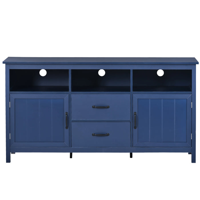 Navy TV Stand: Stylish Cabinet for up to 68" TV, 2 Doors, 2 Drawers - Modern Open Style Sideboard for Living Room