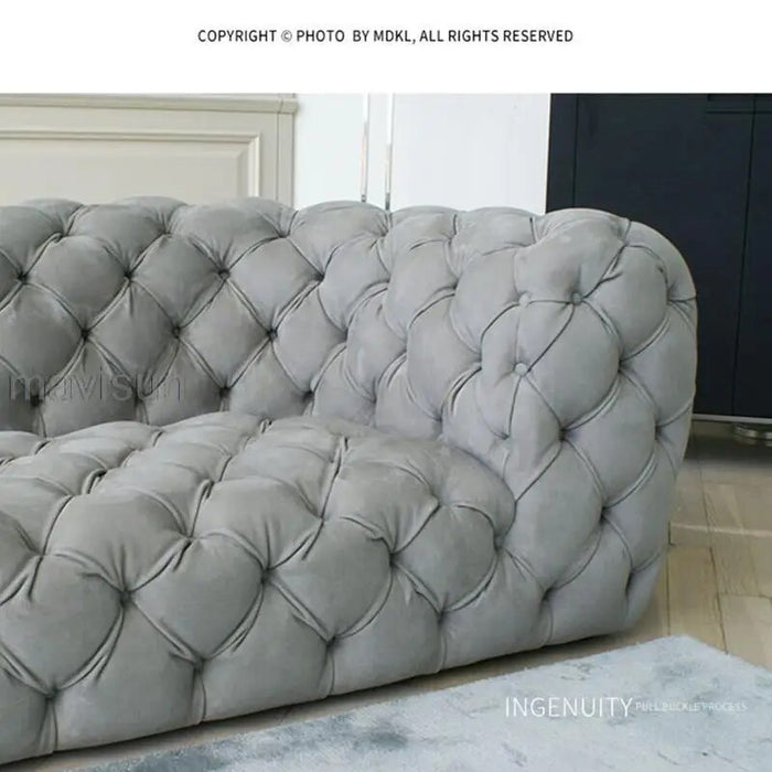 Blue Velvet Straight Row Multi Seat Armchair Custom Upholstered Chesterfield Sofa Couch Set for Living Room High End Furniture