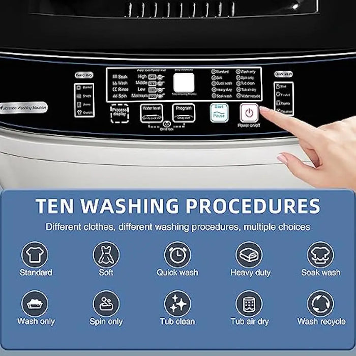 15.6 lbs Top Load Portable Washer with Drain Pump, LED Display with 10 Programs & 8 Water Levels Selections, Ideal for Apartment