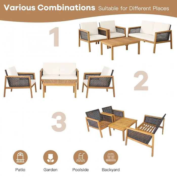 4 Pieces Patio Rattan Furniture Set with Removable Cushions Outdoor Garden Patio Coffee Table and Chair Outdoor Furniture Set