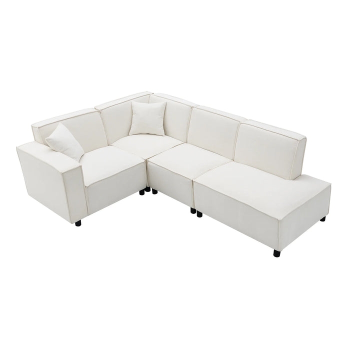 Modern Minimalist Style Sectional Sofa,L-shaped Couch Set with 2 Free Pillows,5-seat Chenille Fabric Couch with Chaise Lounge