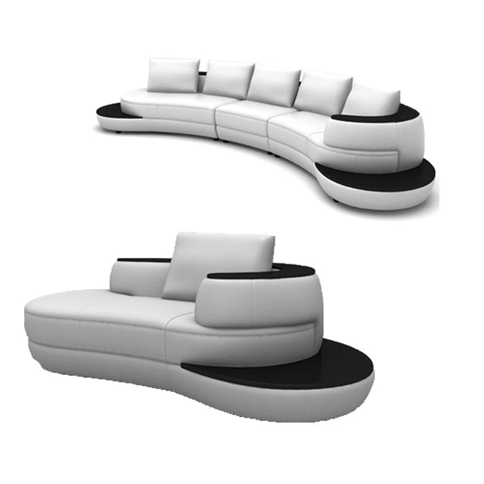 MANBAS Big Arc Shape Living Room Sofas Set Top Grain Italian Leather Couch with Corner Sectional White Designer Couch