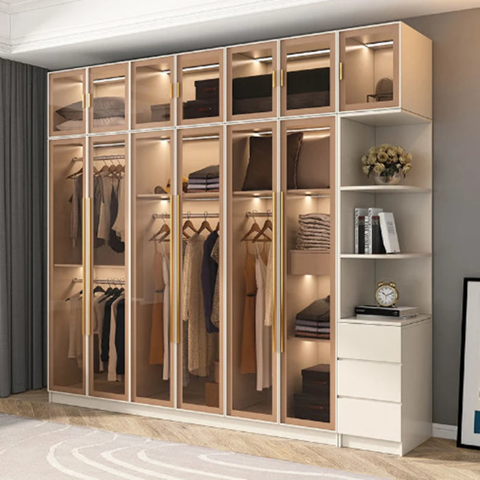 Minimilist Bedroom Wardrobe Glass Transparent Vertical Vanity Storage Organizer Multi Layer Closet Elegant Rangement Furniture