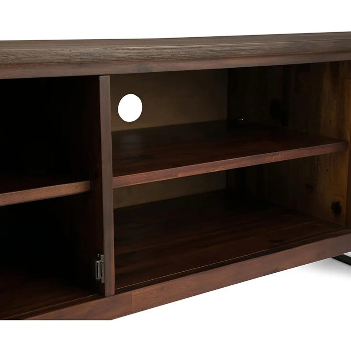 63 inch wide modern industrial TV media stand in low-quality charcoal brown for living rooms and entertainment centers