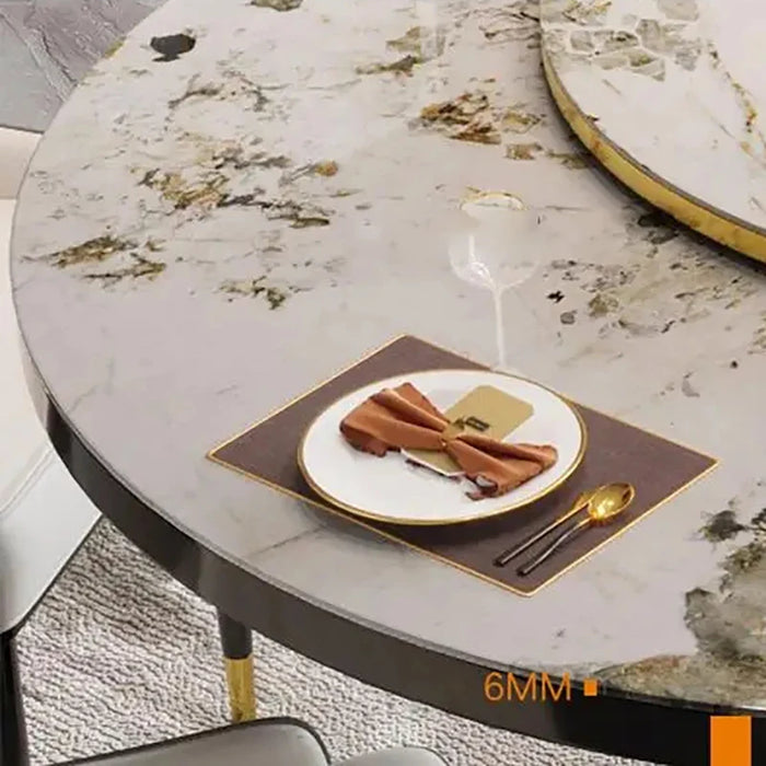 Luxury Rock Dining Table Items Retractable Dining Table Italian Household Light Luxury Round Table Induction Cooker Furniture