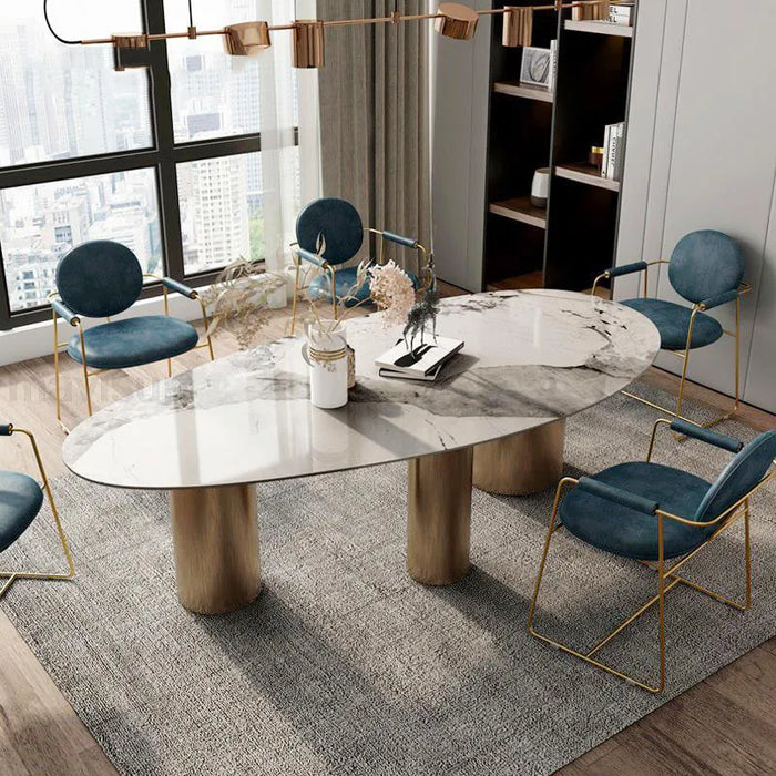 Oval Slate Dining Table And Chair Combination For Large Family Modern Minimalist Light Luxury Villa Kitchen Table 화장대 Furniture