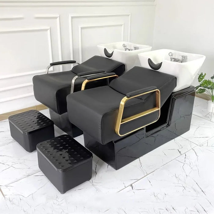 Commercial Shampoo Chair Wash Hair Salon Gold Head Spa Bed Shampoo Chair Stylist Luxury Basin Reclining Mobile Cadeira Furniture