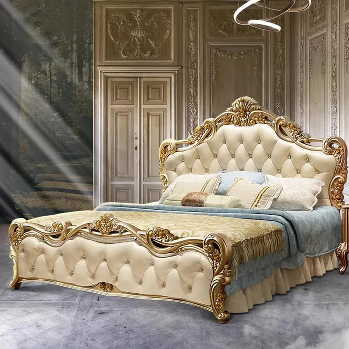 Leather Modern Double Bed Headboard Luxury Storage Platform King Size Bed Frame Wood Safe Castle Letto Matrimoniale Furniture