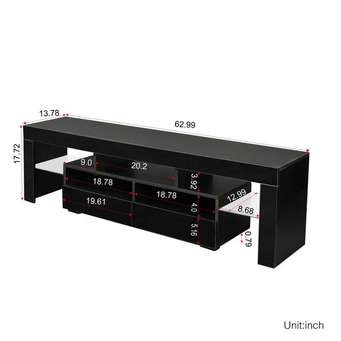 Living Room Furniture TV Stand Cabinet with 2 Drawers & 2 Open Shelves, 20-color RGB LED Lights with Remote