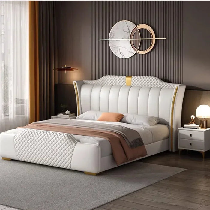 Nordic Luxury Bedroom Bed Queen Size King White Cheap Modern Twin Bed Wood Faux Leather Letto Matrimoniale Bedroom Furniture