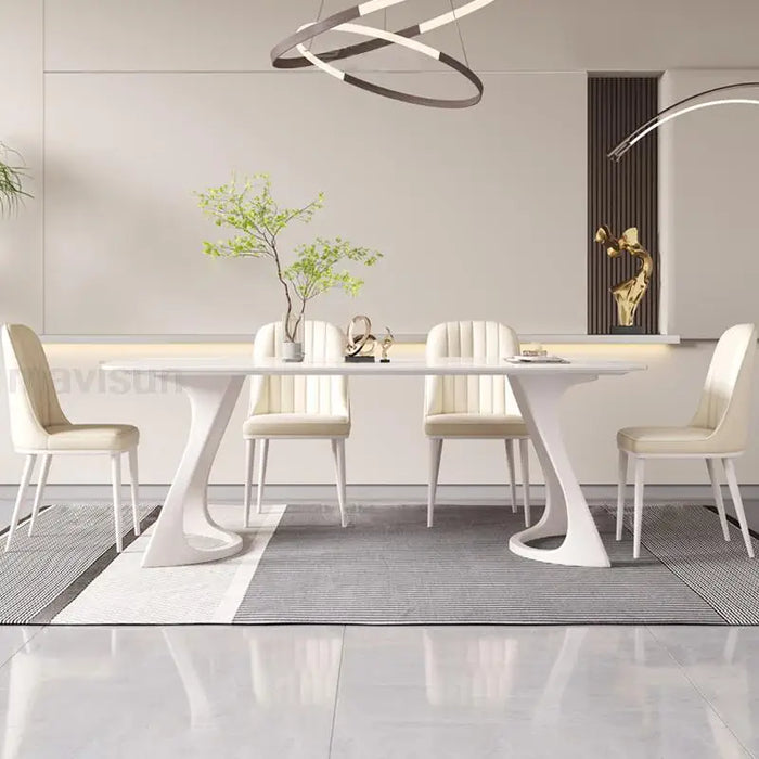 Luxury Minimalist Dining Table Set Rock Board Tabletop Stainless Steel Bases Designer Dining Table And Chairs Home Furniture