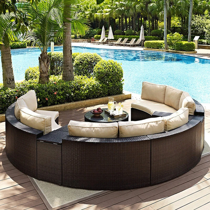 Outdoor rattan woven sofa outdoor waterproof sunscreen circular arc semi-circular woven combination yard furniture