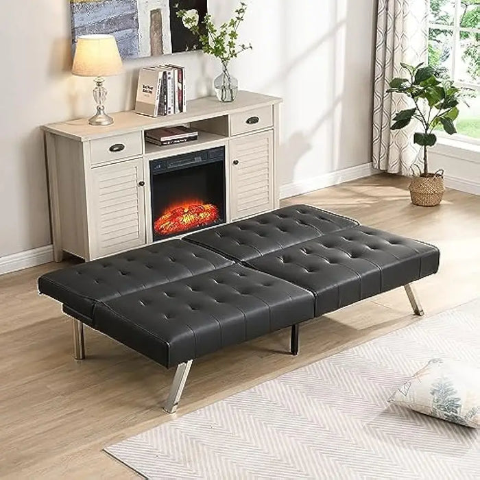 Modern PU Leather, Convertible Couch Bed,Futon Sets Daybed,Folding Sleeper Sofa Love seat for Small Space,Black