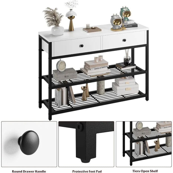 Senfot Console Table, Entryway Table with 2 Drawers and 2 Tiers Shelf Hallway Table, Entrance Table with Metal Frame, Sofa Table