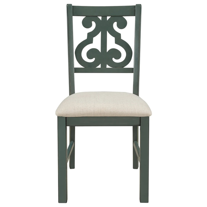 Luxury Dining Table and Chair Set Exquisitely Designed Hollow Chair Back for Dining Room (Antique Blue& Dark Brown)