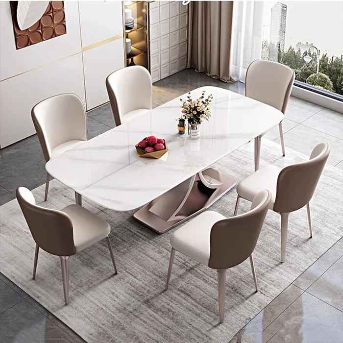 White Marble Dining Room Sets 6 Person Eclectic Luxurious Kitchen Table Chairs Set Complete Mesa Comedor Restaurant Furiture