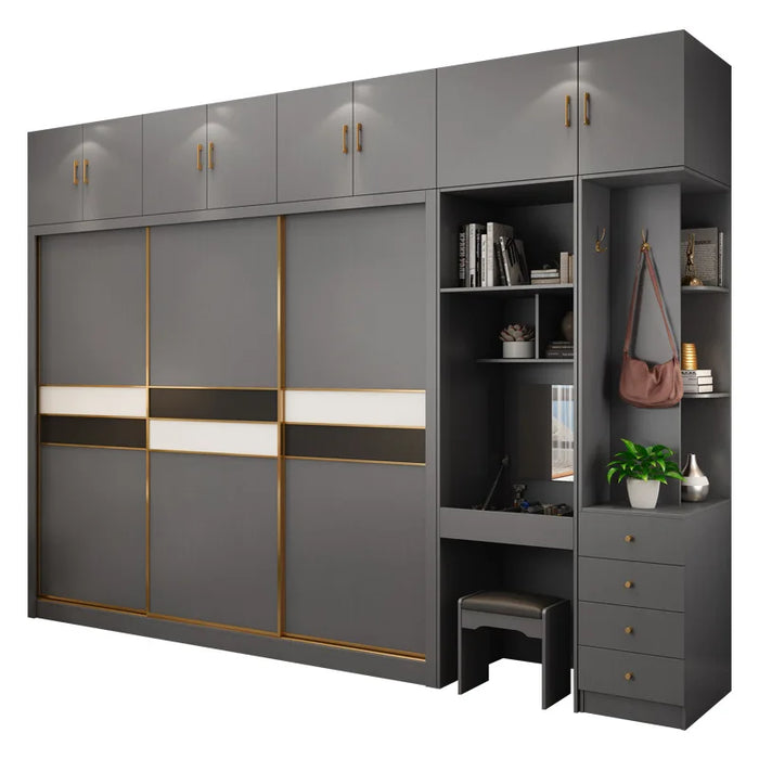 Solid wood wardrobe household bedroom children's ecological board sliding door simple light extravagant modern wardrobe