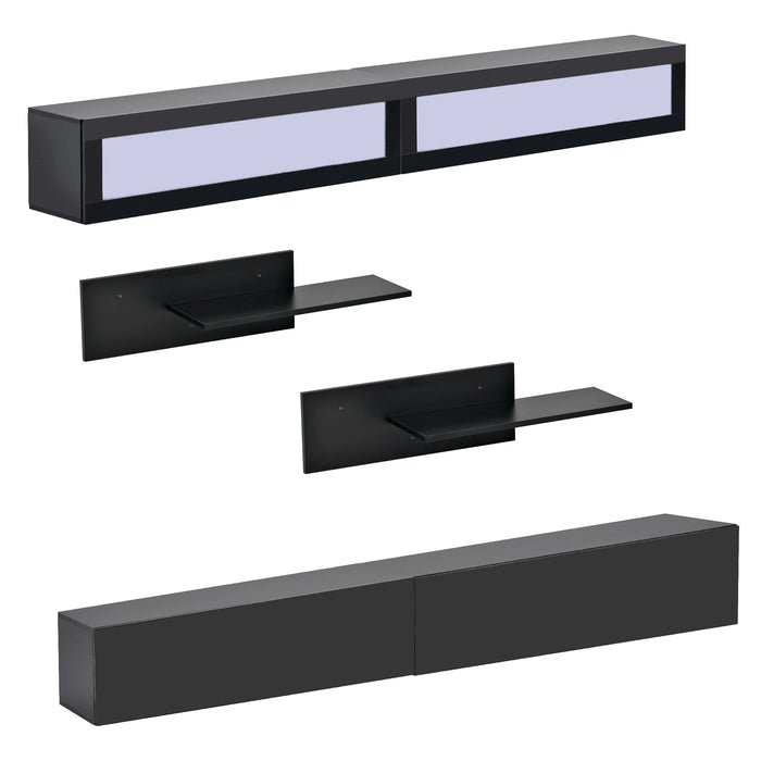 Wall Mount Floating TV Stand with 4 Media Storage Cabinets and 2 Shelves, High Gloss Entertainment Center for 95+ in. TV