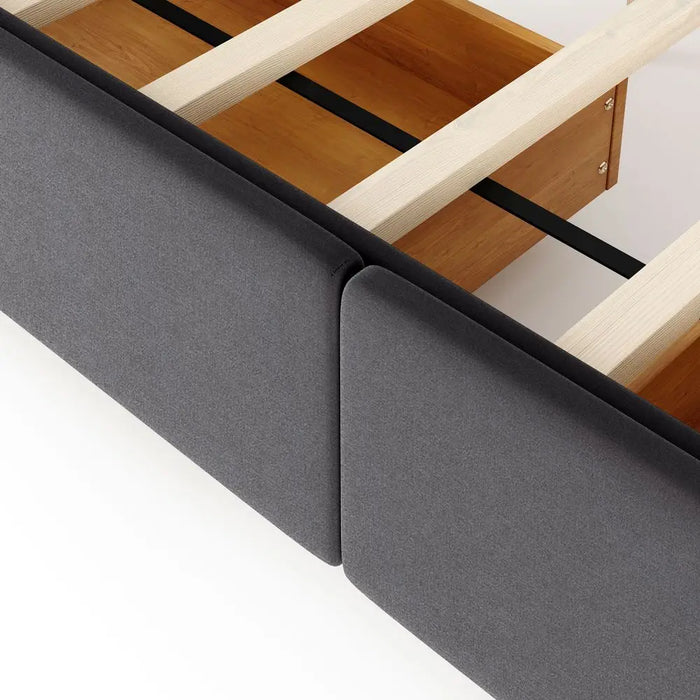 Upholstered Platform Bed with Classic Headboard and 4 Drawers, No Box Spring Needed, Linen Fabric, Queen Size - 3 Colors