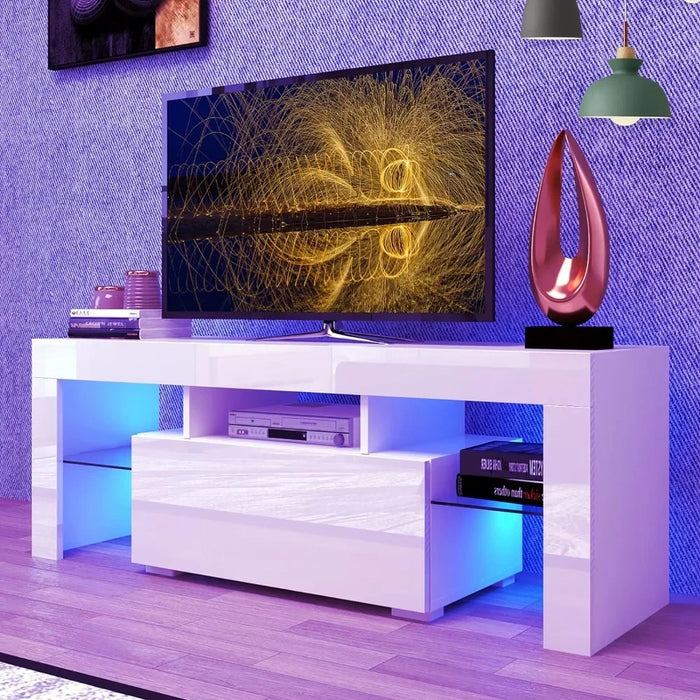 Modern TV Stand With Storage Drawer and Glass Shelf for Living Room Bedroom Home Furniture White Cabinet Table Stands