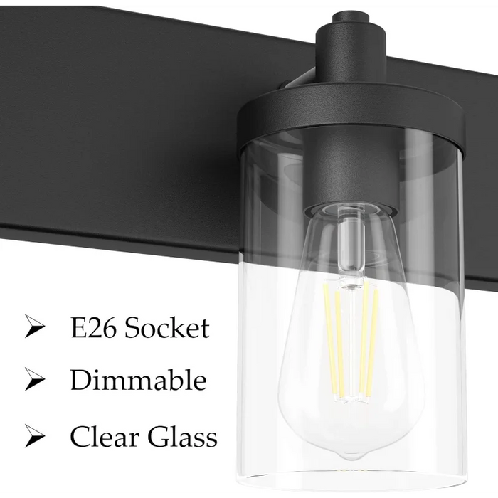 Aipsun 48in Vanity Light Black Bathroom Vanity Lighting Fixtures 6 Light Bathroom Light Fixtures with Clear Glass
