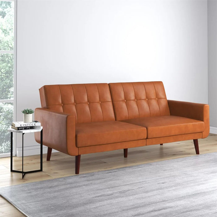 Better Homes & Gardens Nola Modern Futon, Camel Faux Leather sofa set  minimalist sofa