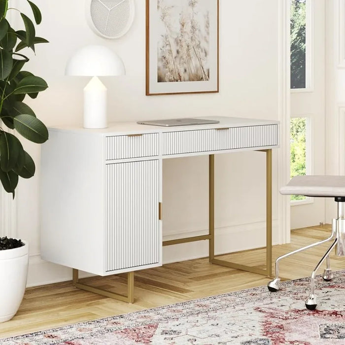 Nathan James Jacklyn Modern Home Office Writing Desk, White/Pale Gold Home Office Desks, Home Office Desks
