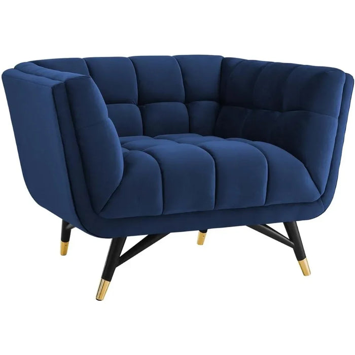 Modway Adept Mid-Century Modern Velvet Upholstered Tufted Accent Arm Lounge Chair in Midnight Blue Accent Chair  bedroom chair