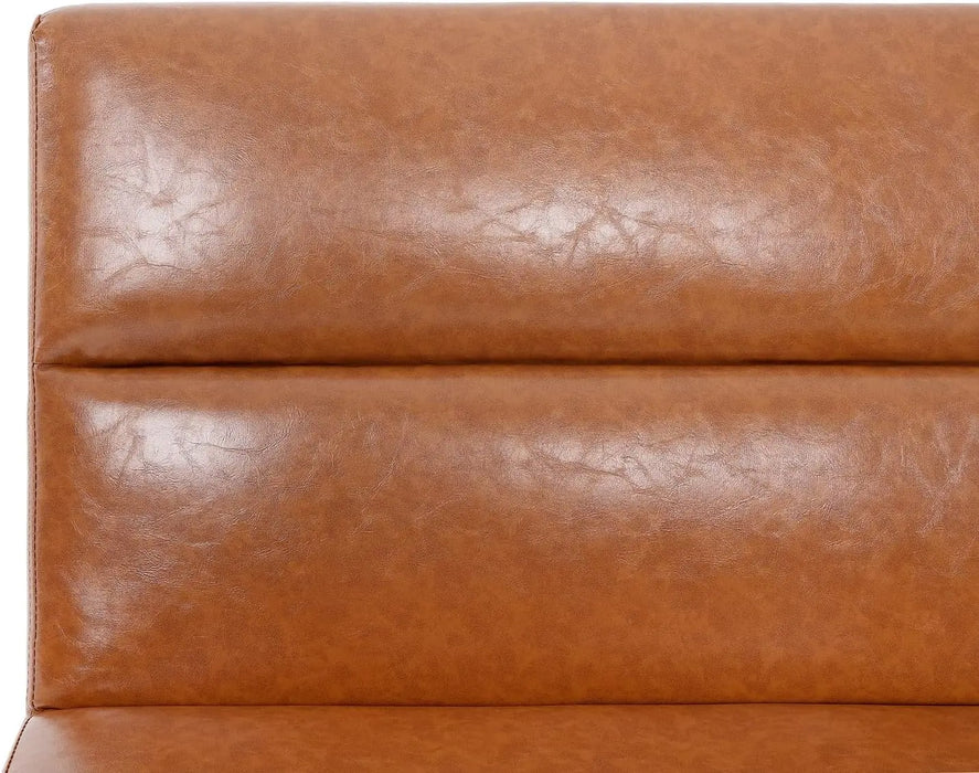 Faux Leather Classic Futon Sofa Bed, Pull Out Sofa Bed Couch with Metal Legs, Reclining Folding Small Couch Bed