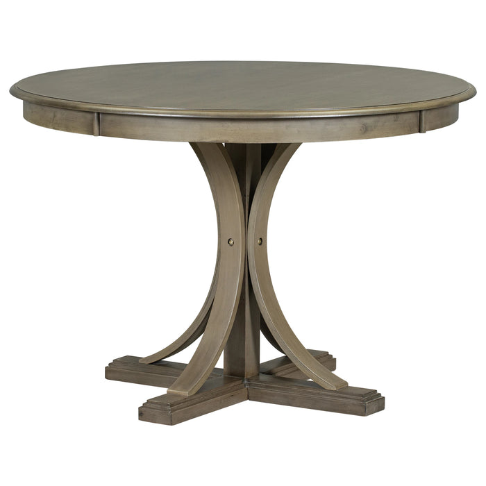 5-Piece Retro Round Dining Table Set with Curved Trestle Style Table Legs and 4 Upholstered Chairs for Dining Room