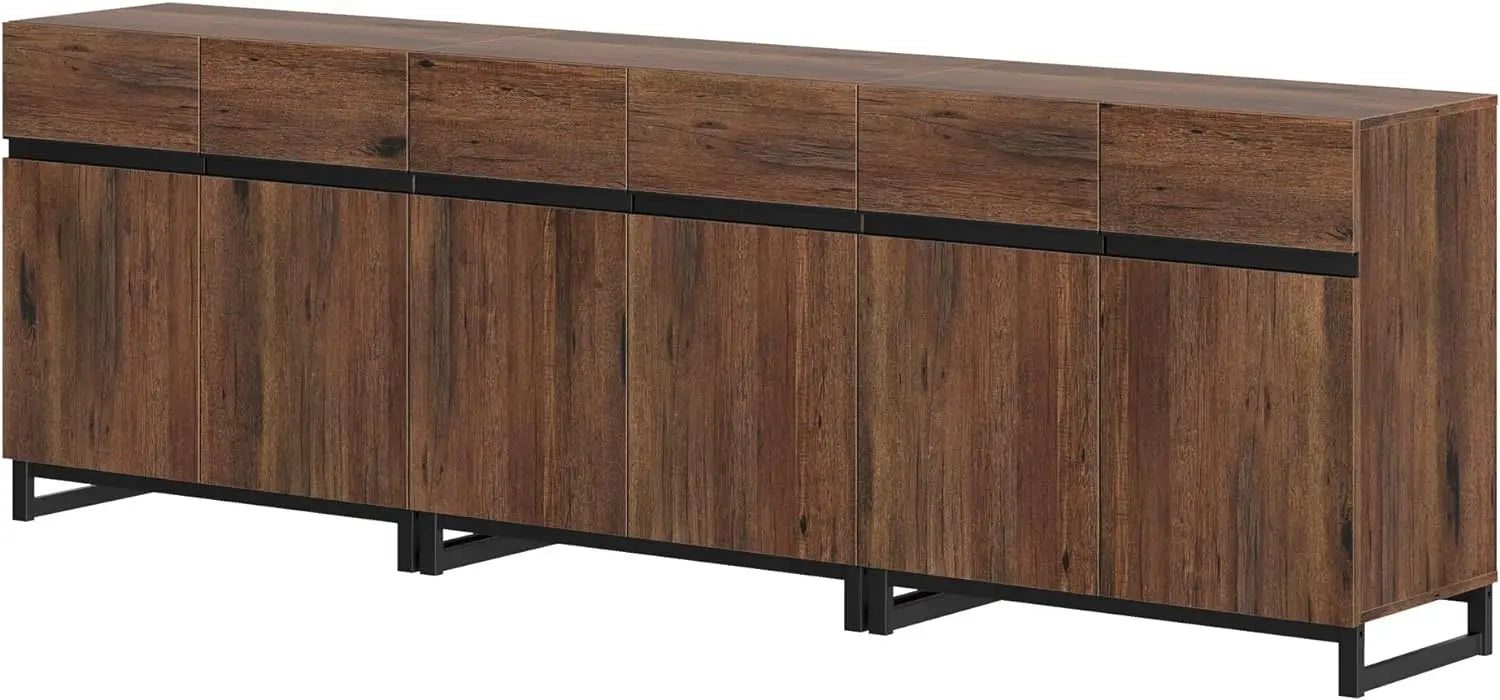 Modern TV Stand for TVs up to 100 inch, 3 in 1 Entertainment Center Console with Adjustable Shelves and Metal Base,Brown