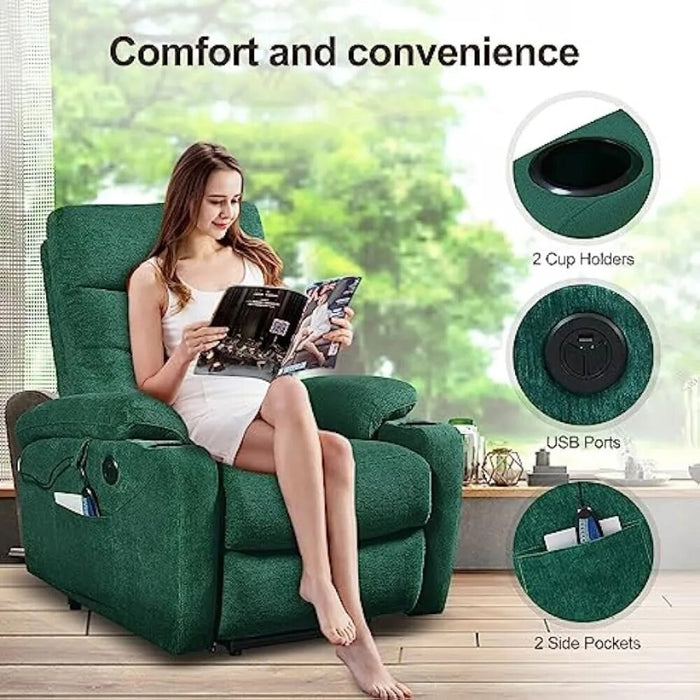 Luxury Living Room Sofa Bed 2 Side Pockets and Cup Holders Computer Chair 3 Positions Green USB Ports Cheap Relax Armchairs Sets