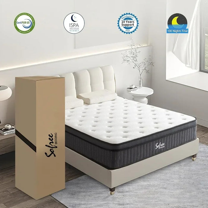 12 Inch Memory Foam Hybrid Mattress Queen Size, Pocket Spring Mattress in A Box for Motion Isolation, Strong Edge Support