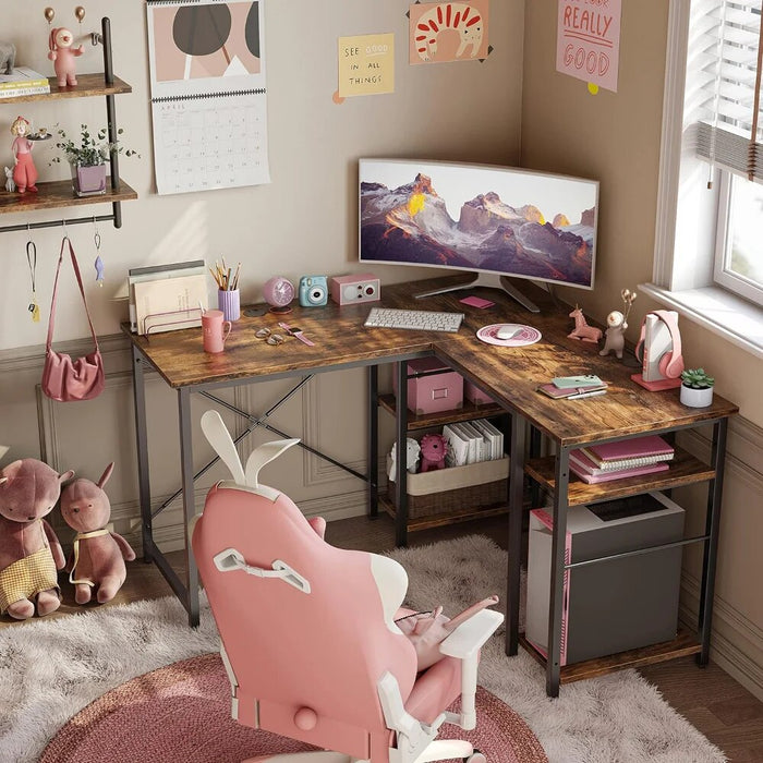 Bestier L Shaped Computer Desk, Reversible Corner Office Desk with Shelves, 75 Inch 2 Person Long Desk, Writing Study Table