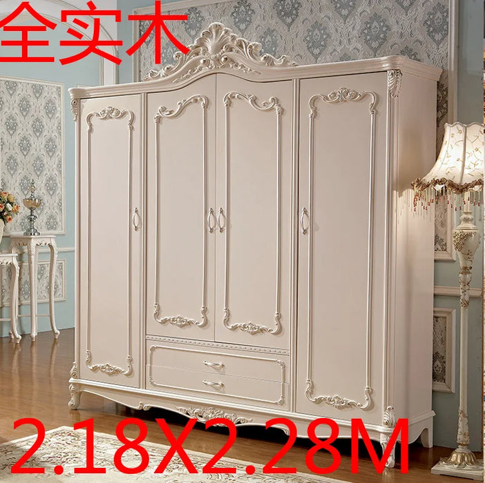 Bedroom European-style furniture luxury carved French 2.2m adult solid wood storage four-door wardrobe