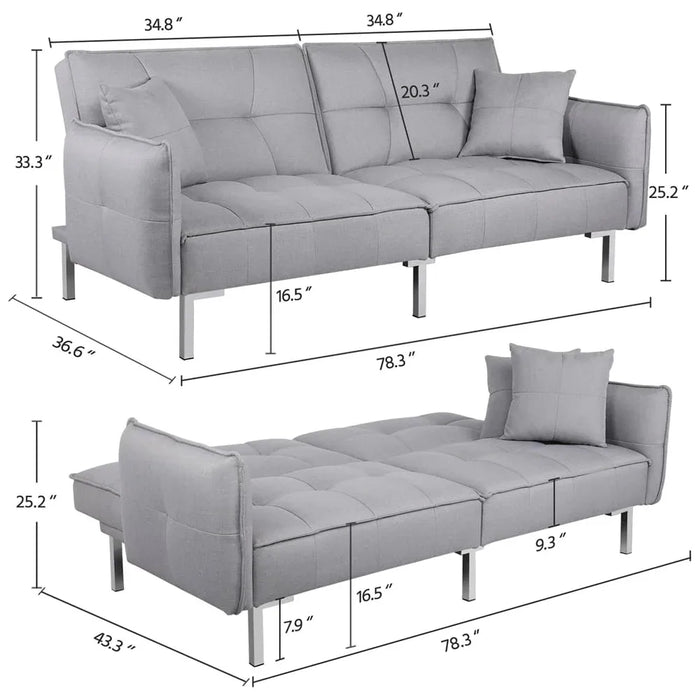 Alden Design Fabric Covered Futon Sofa Bed with Adjustable Backrest, Gray  living room furniture living room sofa furniture sofa