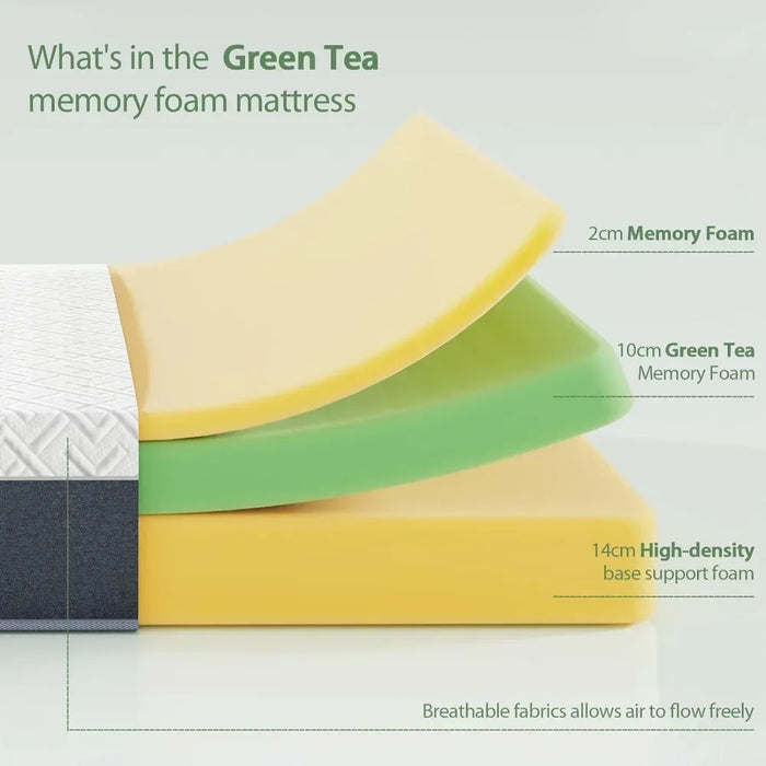 10 Inch Green Tea Memory Foam Mattress in a Box Medium Firm Queen Size Mattress for Cool Sleep & Pressure Relief Bed Mattresses