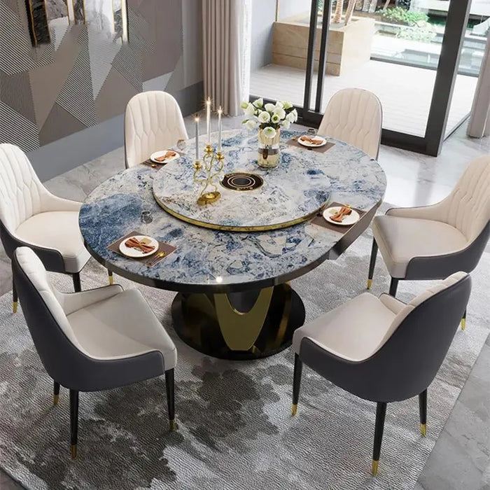 Luxury Rock Dining Table Items Retractable Dining Table Italian Household Light Luxury Round Table Induction Cooker Furniture
