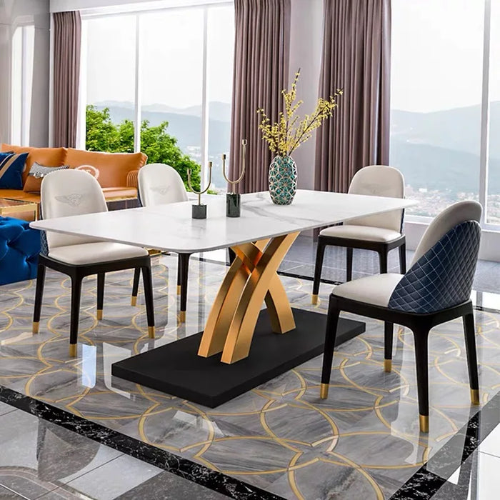 Italian Kitchen Rectangle Table And Chair Combination Household Furniture Customize Tabletop Stainless Steel Base Dining Tables