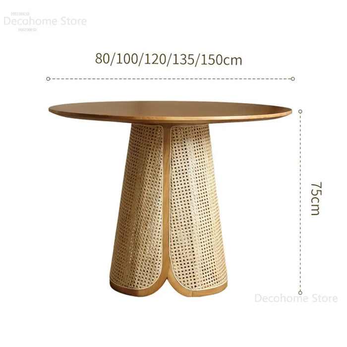 Modern Creative Homestay Dining Room Solid Wood Round Dining Tables Small Apartment Rattan Dining Table and Chair Set Furniture