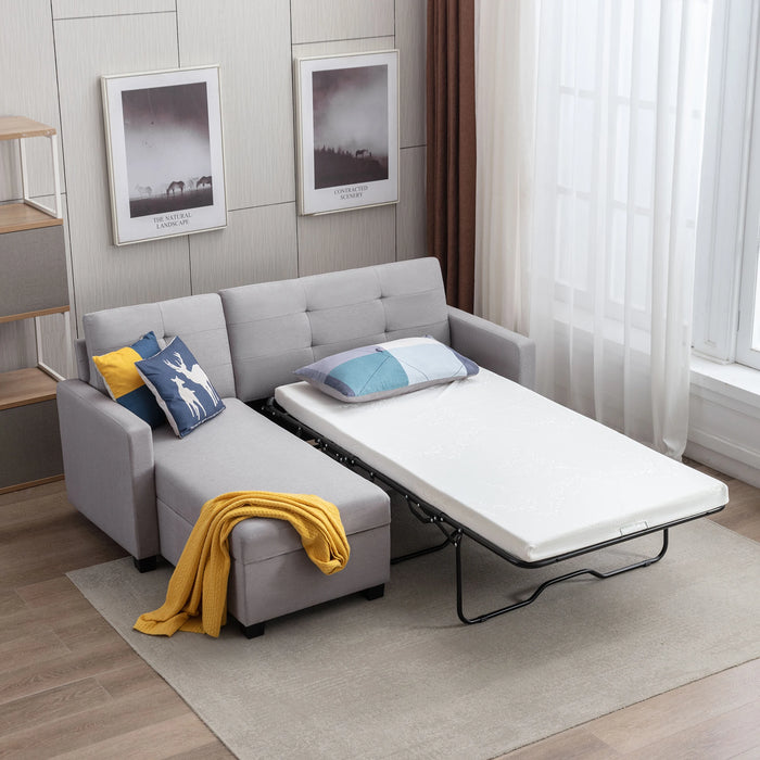 78.3" Linen Pull Out Convertible Sleeper Sofa Bed with Storage Chaise,Memory Foam Mattress