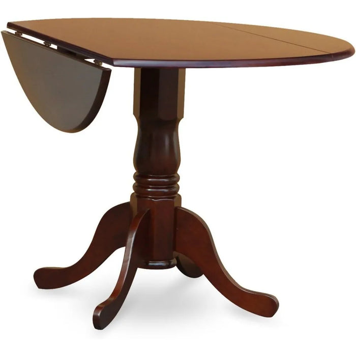 5 Piece Modern Set Includes a Round Wooden Table with Dropleaf and 4 Faux Leather Upholstered Dining Chairs, 42x42 Inch