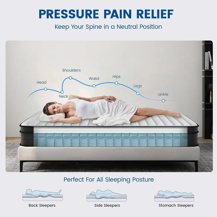 Queen Size Mattress, Innerspring Mattresses in A Box with Motion Isolation & Edge Support, Plush Firm, 12 Inch Mattress, colchon